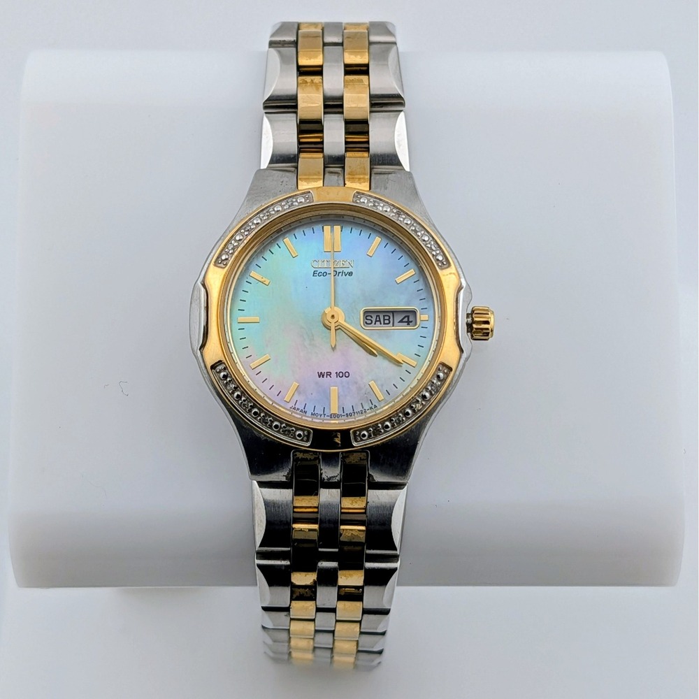 Citizen Eco-Drive Riva E001-S044324 16 Diamond MOP Two-Tone Womens Watch 27mm 7"